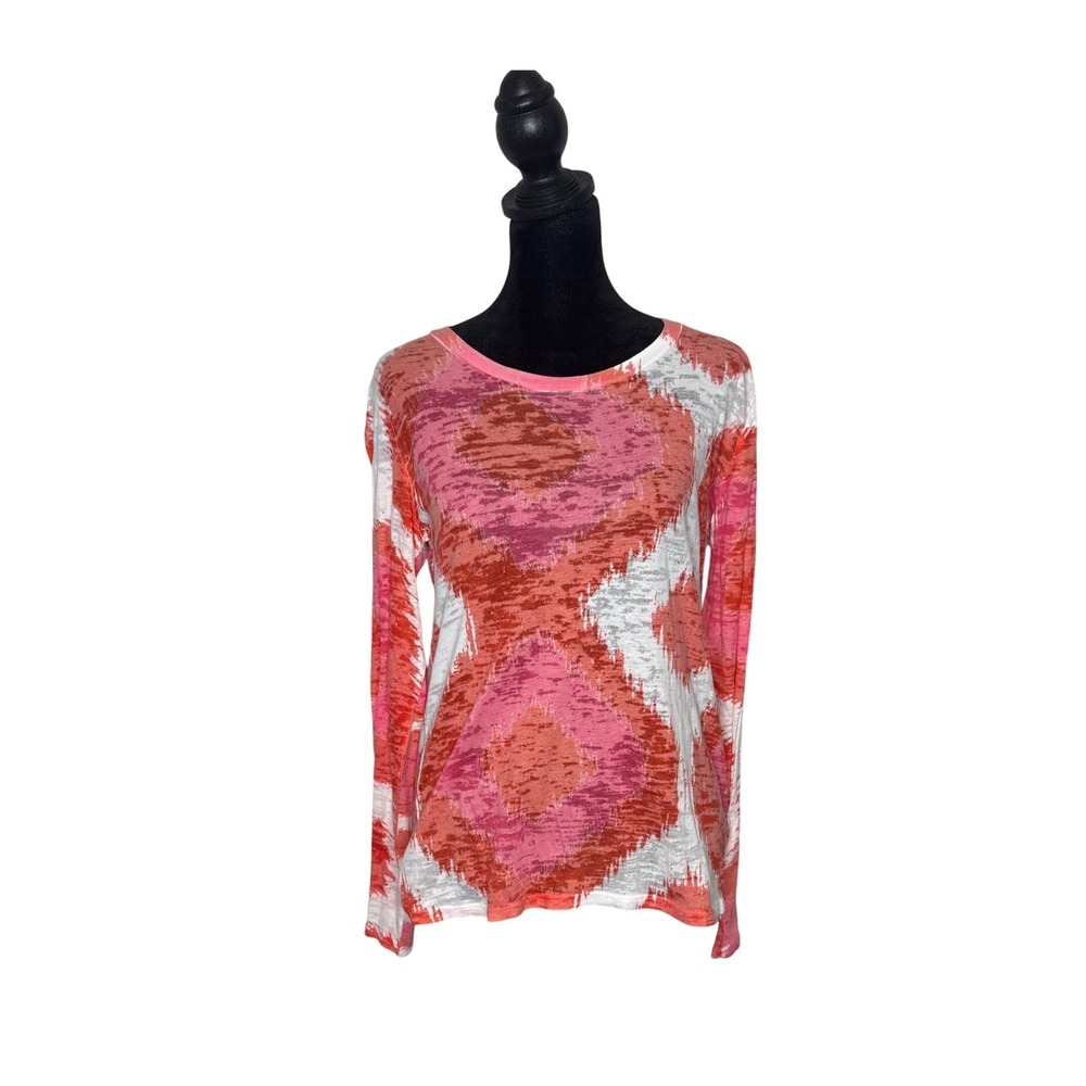 Women’s Long Sleeve Abstract Print Top in Pink & Orange - Picture 6 of 9